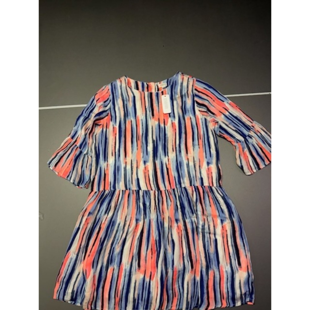 Gymboree Girls Size 14 Blue Coral Abstract Stripe Bell Sleeve Drop Waist Dress